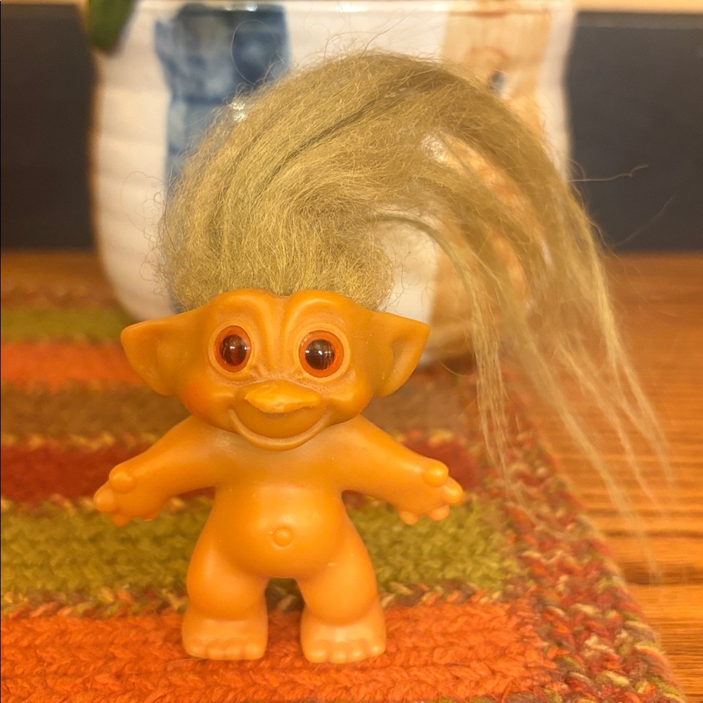 Vintage 1960s Uneeda Wishnik Troll Doll w/ Mohair, Horseshoe Feet & Amber Eyes